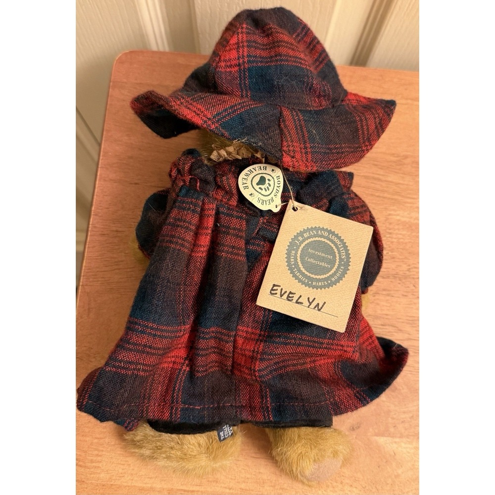 The Boyds Collection J.B. Bean Series Jointed Bear Evelyn Plush Plaid Dress/hat - Picture 3 of 5